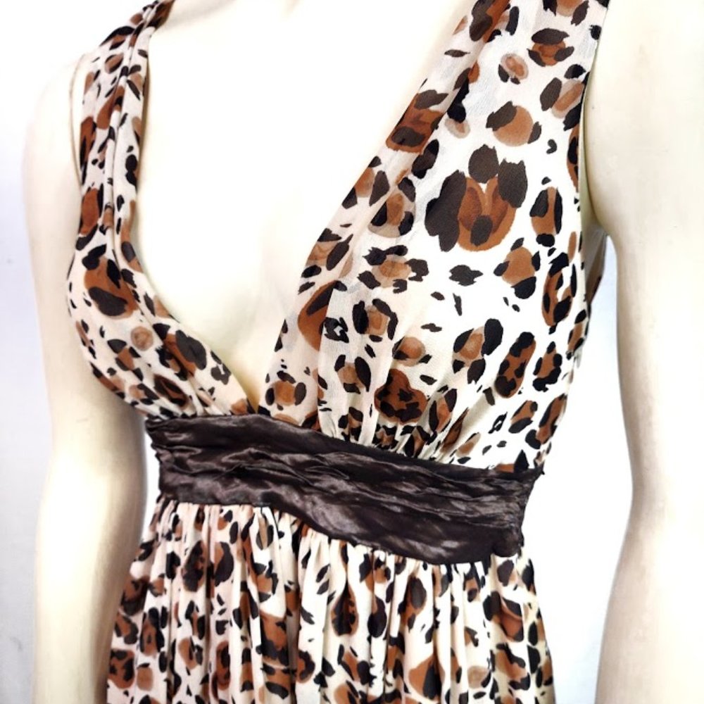Nicole Miller Silk Cheetah Print Midi Dress 0